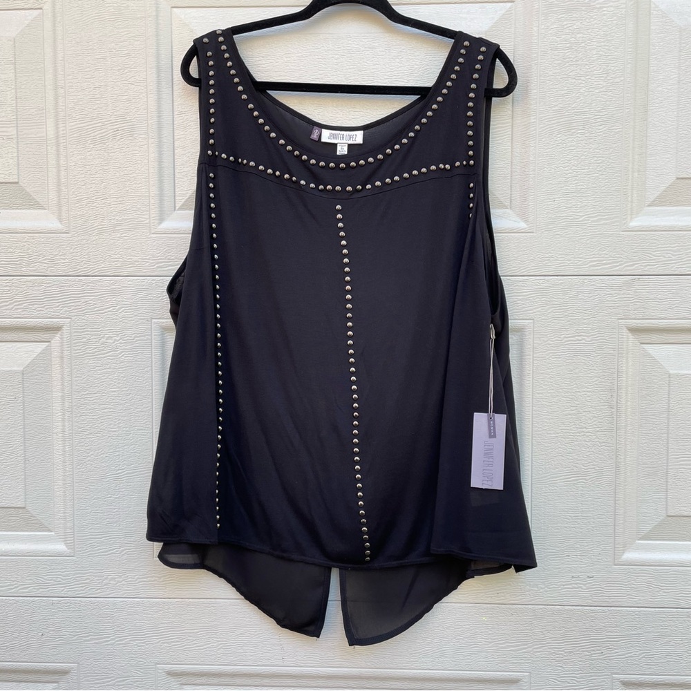 XXXL/3X NWT Jennifer Lopez black studded top black tie blouse